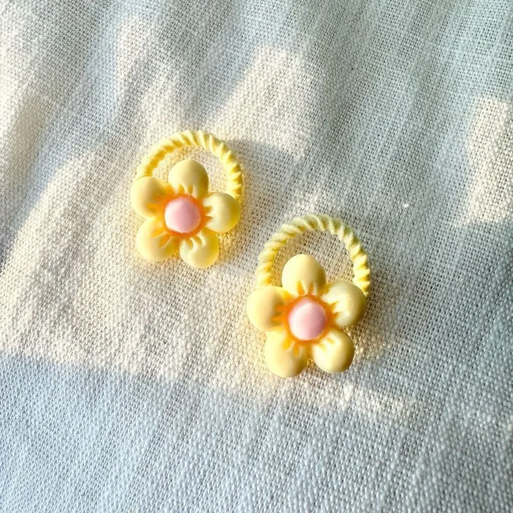 Cute yellow and pink petite flower hair ties